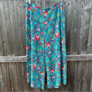 Boden Teal and Red Floral Wide Leg Pants